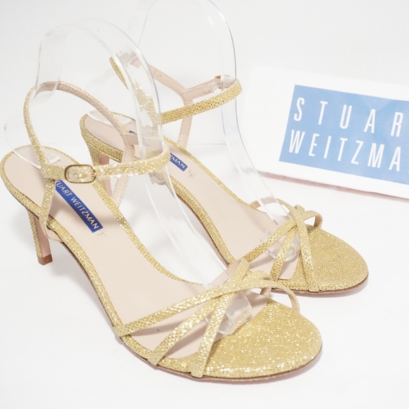 🆕Stuart Weitzman Crisscross Sandal Gold Glitter - Picture 2 of 8
